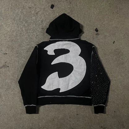 Flash Diamond Drip: Y2K Oversized Gothic Zip Hoodi