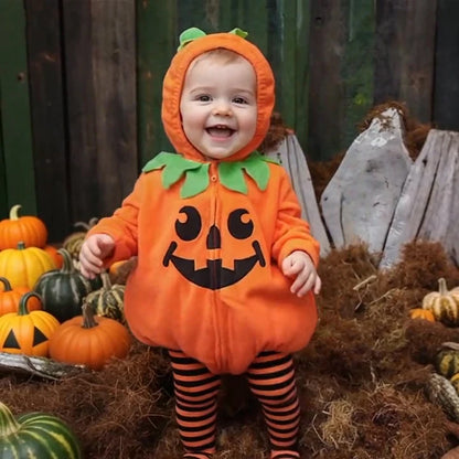 2025 Infant Baby Halloween Costume Pumpkin Outfits Hooded Romper Footed Pants Leggings for Newborn Girl Boys Cosplay Clothes Set