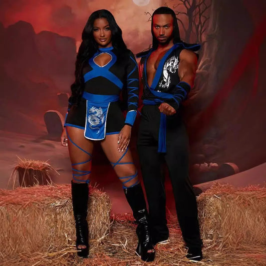 Shadow Slayer Ninja Set – Sexy Red or Blue Cosplay Jumpsuit with Belt Detail