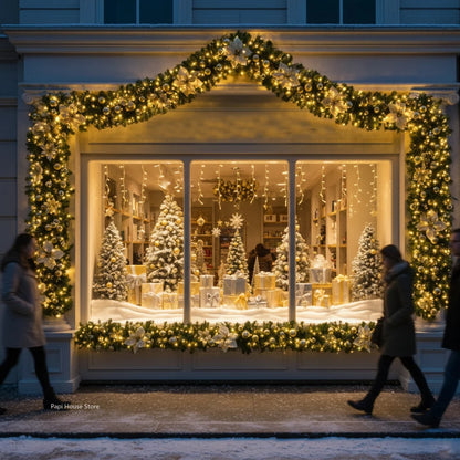 Christmas LED Rattan Garland Banner, 2.7M Artificial Xmas Tree Wreath for Home Fireplace Door Staircase Party Wall Decoration