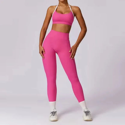 EmpowerFit 2-Piece Workout Set: Sculpting High-Waist Leggings & Long Sleeve Push-Up Sports Bra