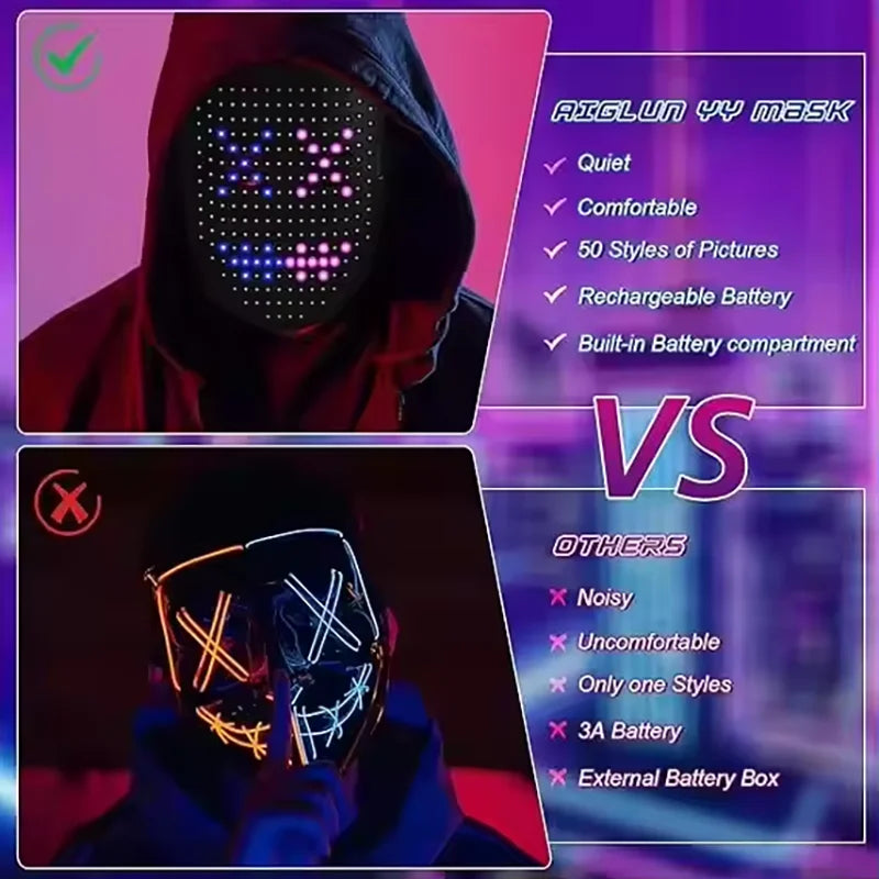 ✨ Cyber Glow LED Mask – Motion Sensing Light-Up Face Transform Mask for Halloween & Parties