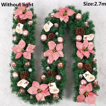 Christmas LED Rattan Garland Banner, 2.7M Artificial Xmas Tree Wreath for Home Fireplace Door Staircase Party Wall Decoration