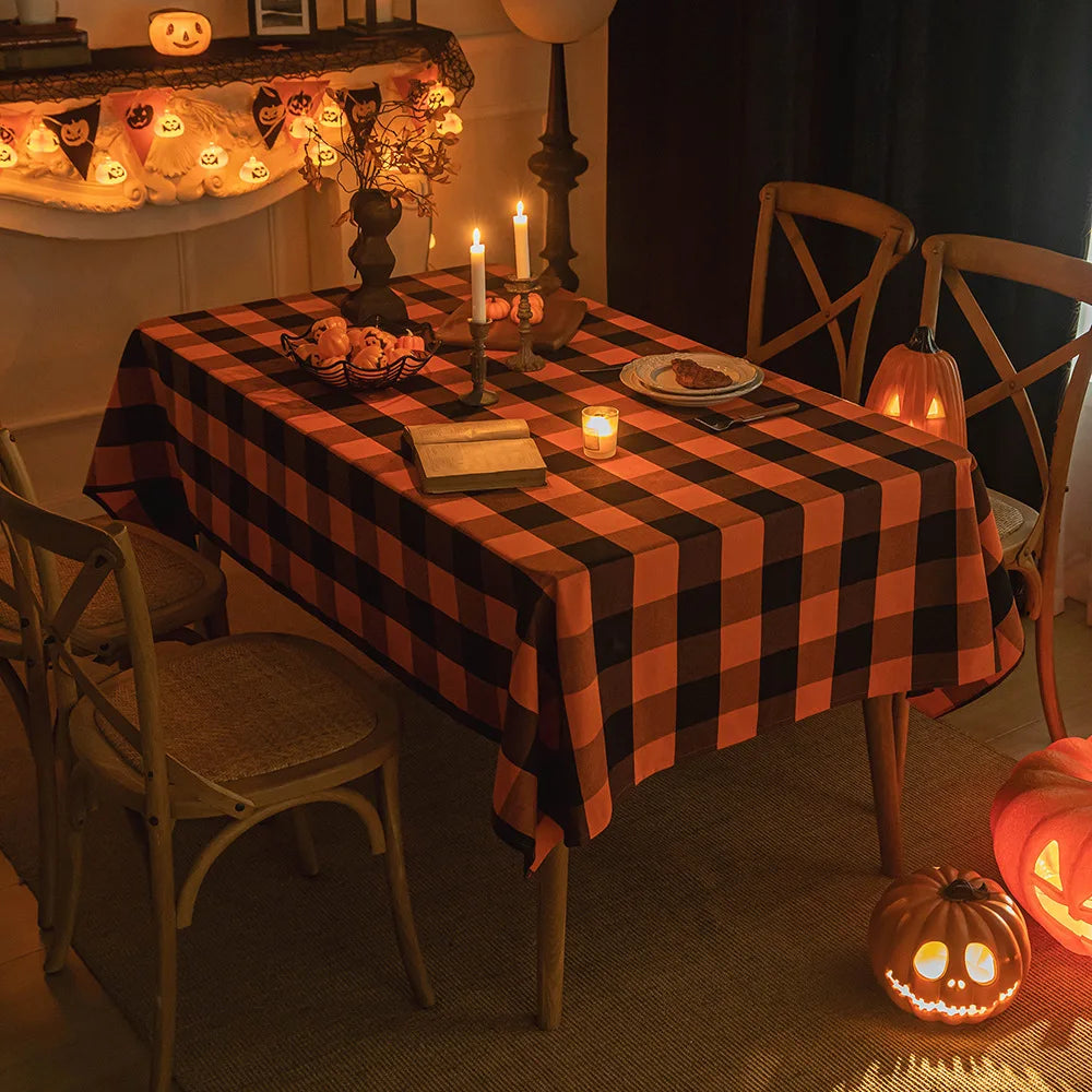Midnight Harvest Checkered Tablecloth – Spooky Chic Halloween & Autumn Dining Décor