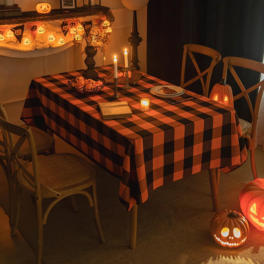 Midnight Harvest Checkered Tablecloth – Spooky Chic Halloween & Autumn Dining Décor