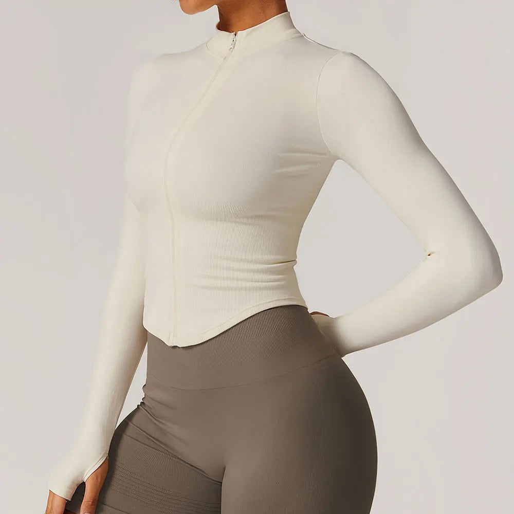 Flex Appeal Zip-Up Crop – Long Sleeve Sports Top