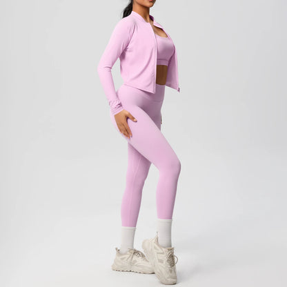 3pcs Sportswear Yoga Set Gym Sports Bra Zipper Jacket Leggings Clothes Sportswear Yoga Suits For Women Fitness Set Tracksuit