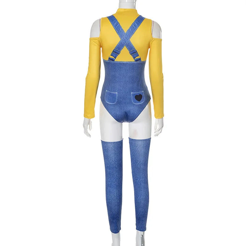 Minion Madness Women’s Cosplay Jumpsuit Set – Halloween Cartoon Character Costume