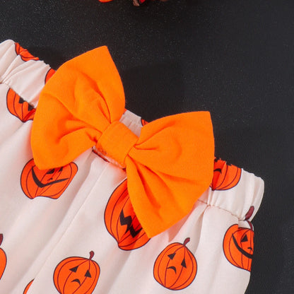 Little Pumpkin 3-Piece Baby Outfit – Long Sleeve Top, Pumpkin Pants & Bow Headband | Fall & Halloween Baby Set