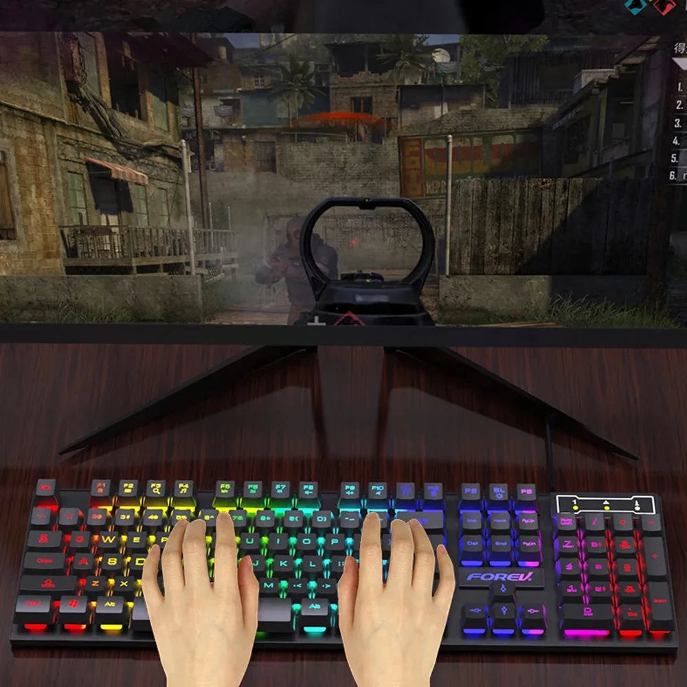 RGB Backlit Mechanical Gaming Keyboard & Mouse Set – Waterproof, Ultra-Responsive, and Built for Gamers & Workstations