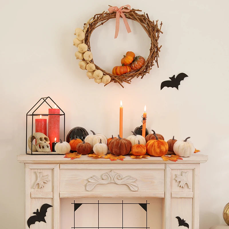 Cozy Flannel Pumpkin Set – 8/12pcs Soft Fabric Fall Decor for Autumn, Thanksgiving & Halloween Tables