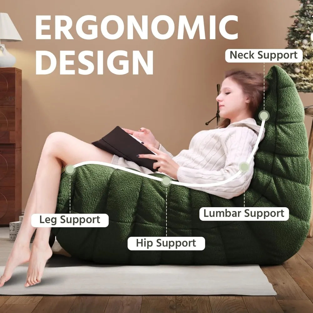 Bean Bag Chair, Fireside Chair, Large Bean Bag Chair for Adults, Bean Bag Chairs for Teens with High-Resilience Foam, Non-Slip