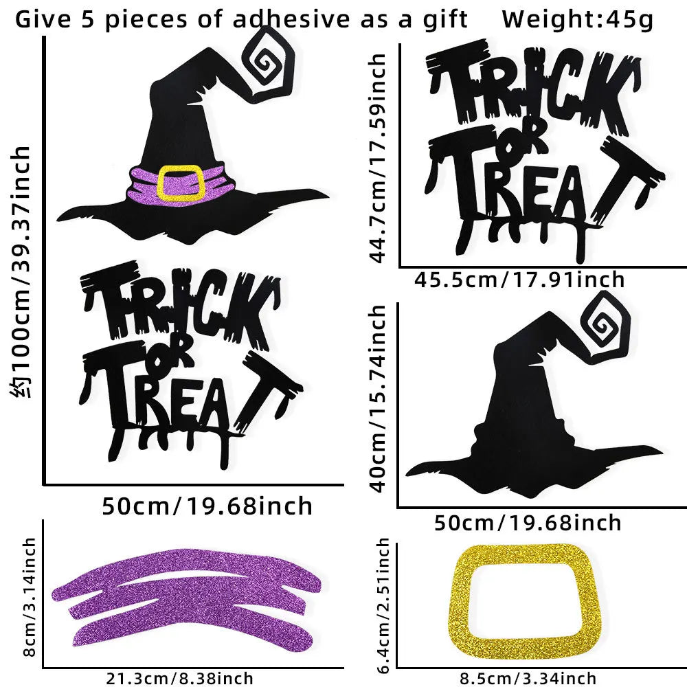 Haunted Shadows Halloween Door & Window Stickers – Skeleton, Witch, Pumpkin, and Ghost DIY Wall Decals for Spooky Home Decor
