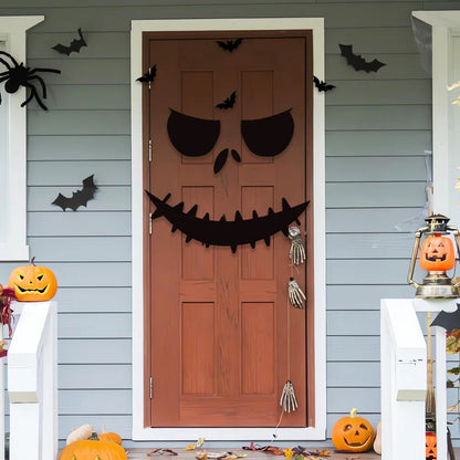 Haunted Shadows Halloween Door & Window Stickers – Skeleton, Witch, Pumpkin, and Ghost DIY Wall Decals for Spooky Home Decor