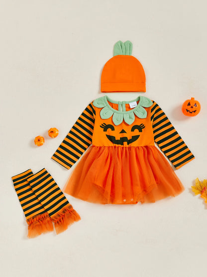 Pumpkin Baby Romper Set – Long Sleeve Halloween Outfit (0–18M)