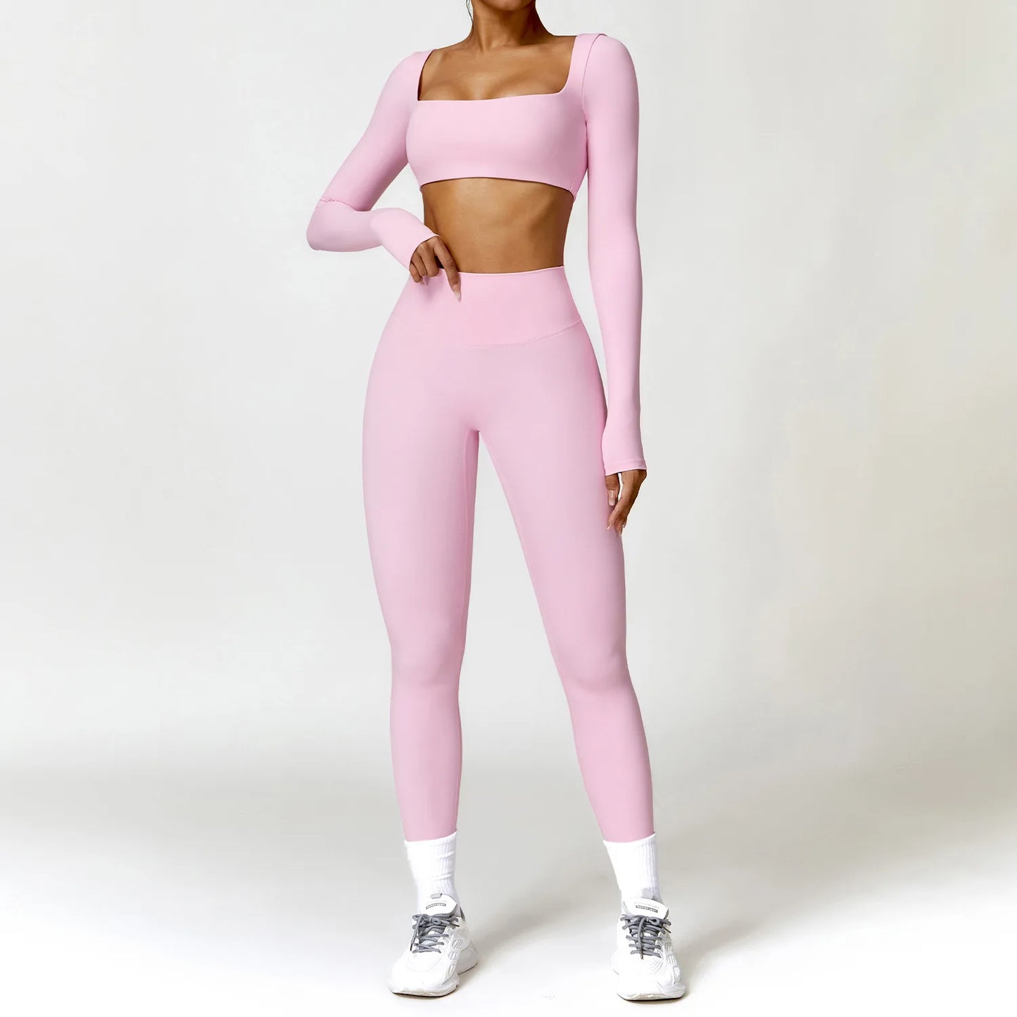 Premium 2-Piece Seamless Yoga Set – Long Sleeve Crop Top & High-Waist Leggings
