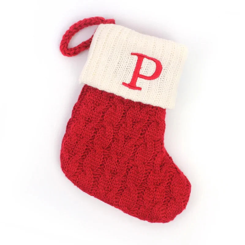 Cozy Knit Christmas Stocking – Mini Alphabet Hanging Boot Ornament