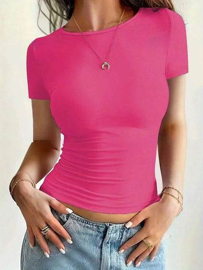Y2K Women's Slim Fit Scoop Neck Crop Top - Trendy Summer Essential