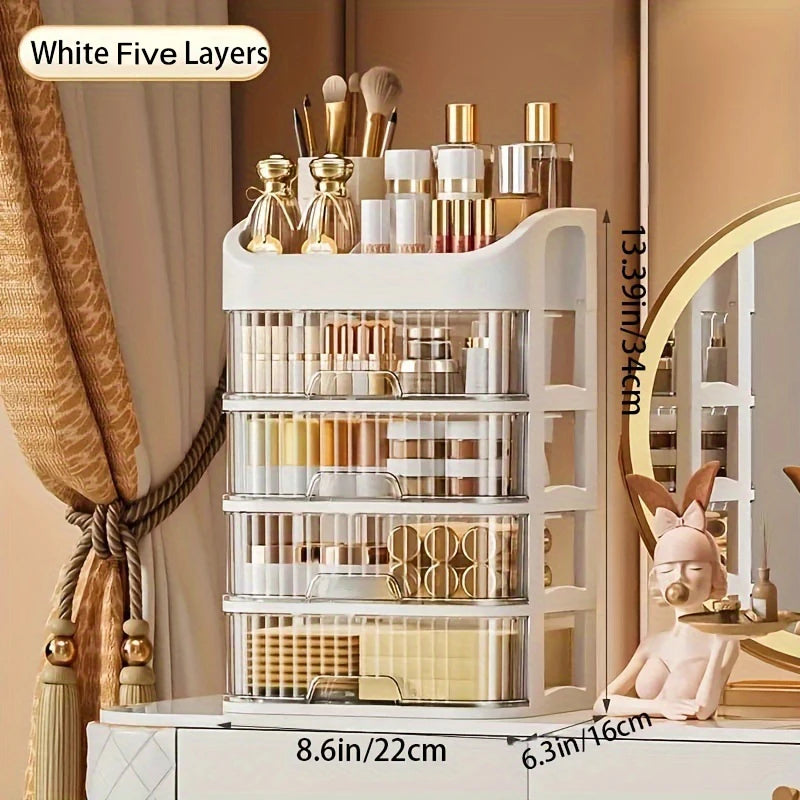Luxe Glam Cosmetic Storage Tower – Large-Capacity Transparent Makeup & Jewelry Drawer Organizer (Multi-Layer Options)