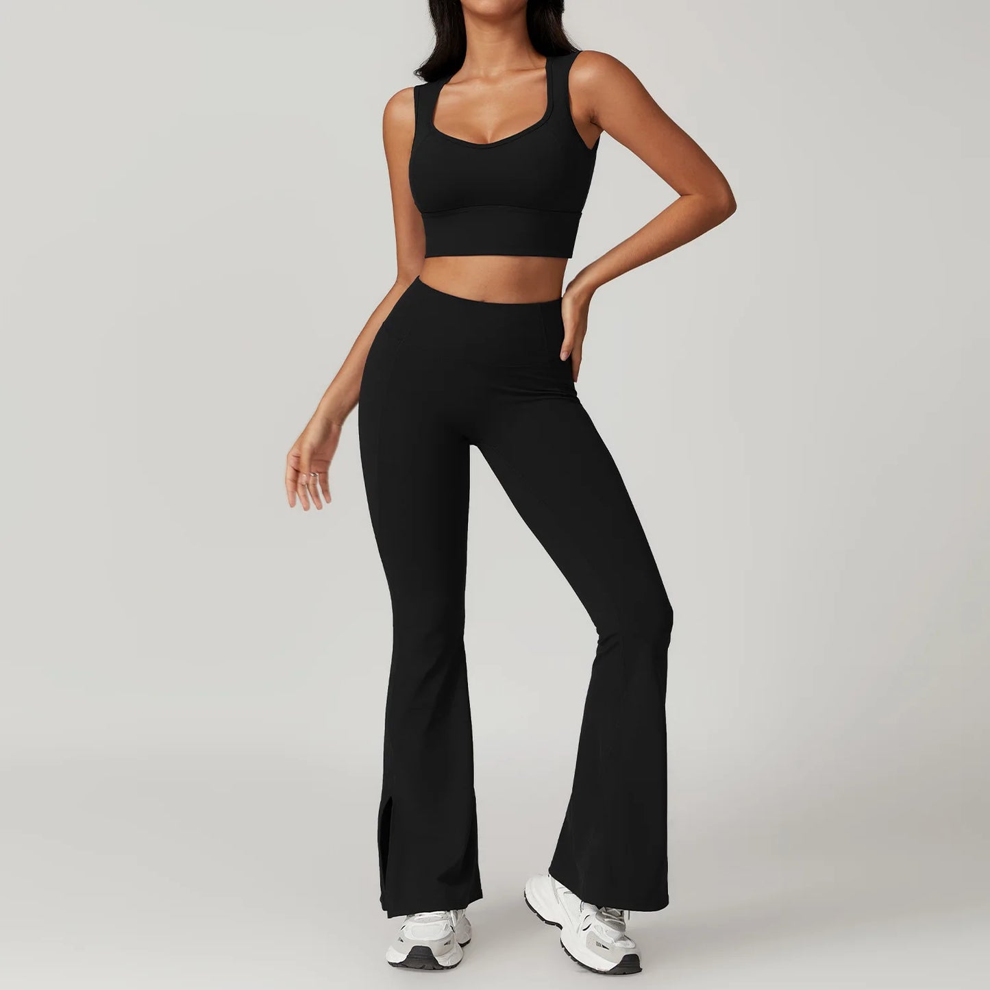 ElevateFit 2-Piece Yoga Set: High-Waist Leggings & Bell-Bottoms Sports Bra for Women - Fitness Tracksuit Activewear