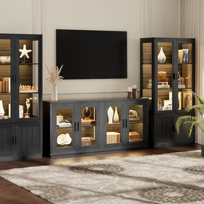 Aurora Glow Wine & Coffee Bar Cabinet – Modern LED Sideboard with Storage