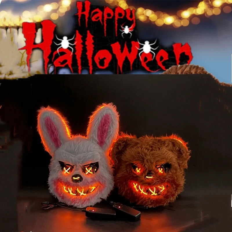 LED Horror Mask – Rabbit & Bear Light-Up Halloween Costume Props