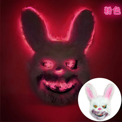 LED Bunny Horror Mask – Light-Up Scary Rabbit Face Cosplay for Halloween Party & Raves