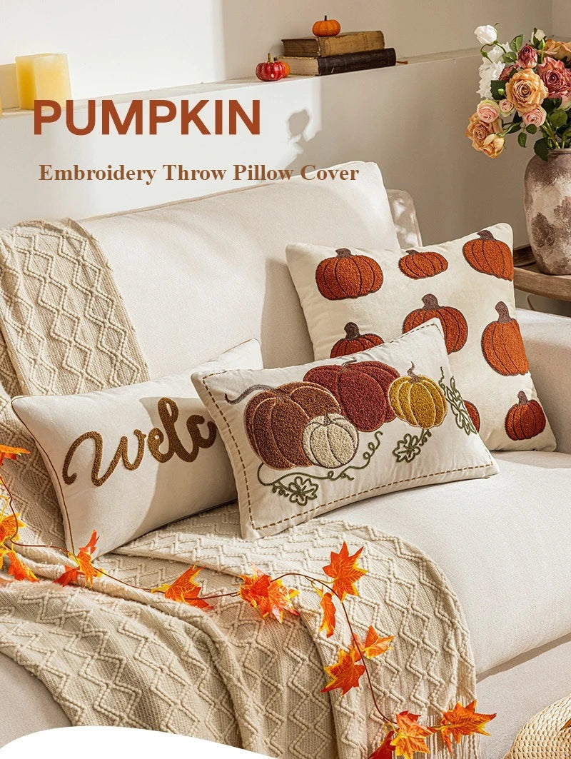 Cozy Luxe Fall Pillow Covers – Velvet Pumpkins, Autumn Embroidery & Seasonal Home Décor