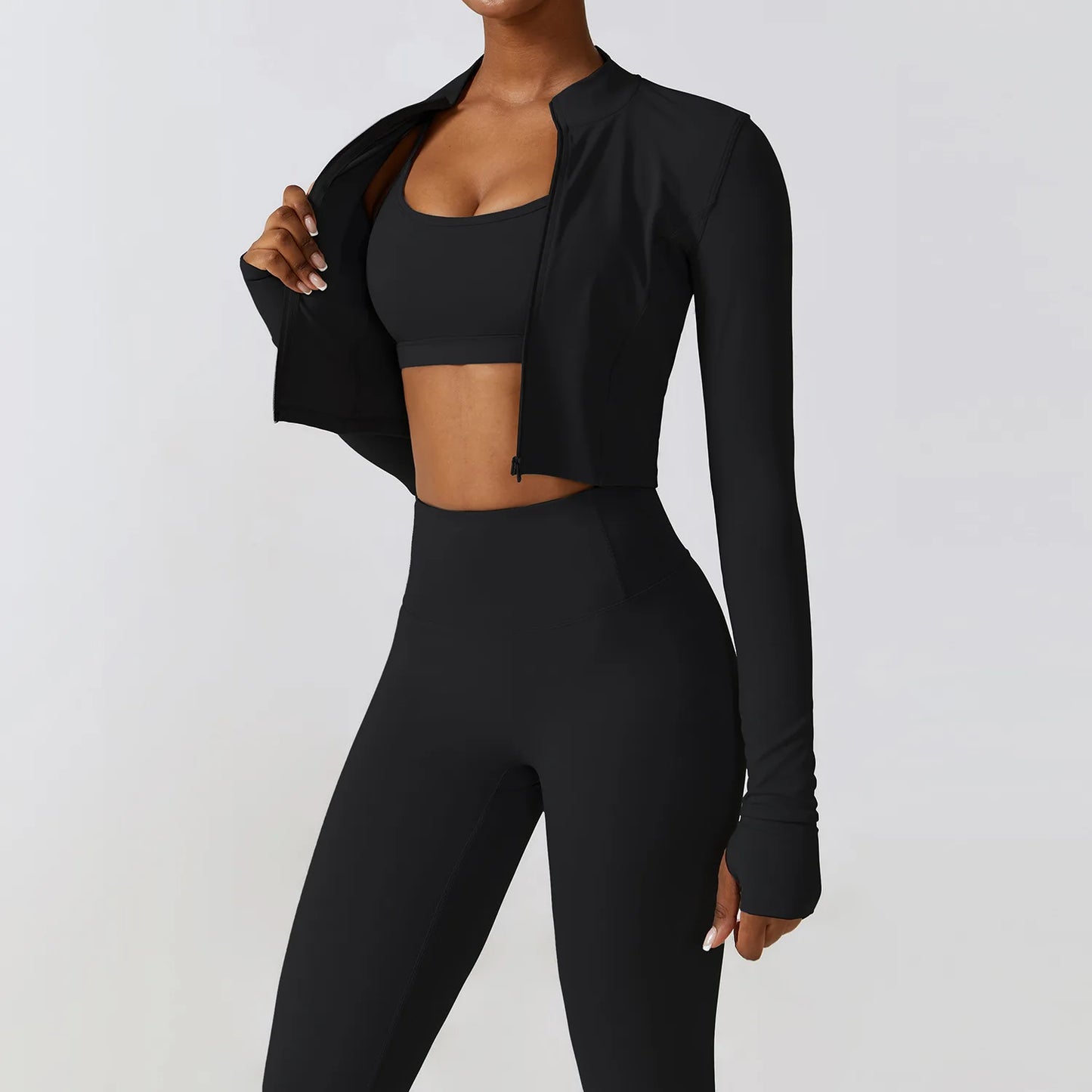 Flex & Flow Seamless Yoga Set: Long Sleeve Crop Top + High-Waist Leggings