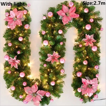 Christmas LED Rattan Garland Banner, 2.7M Artificial Xmas Tree Wreath for Home Fireplace Door Staircase Party Wall Decoration