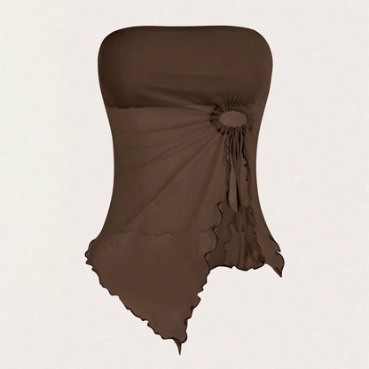 Mia Muse Asymmetrical Cut-Out Tube Tank – Trendy Off-Shoulder Sleeveless Top