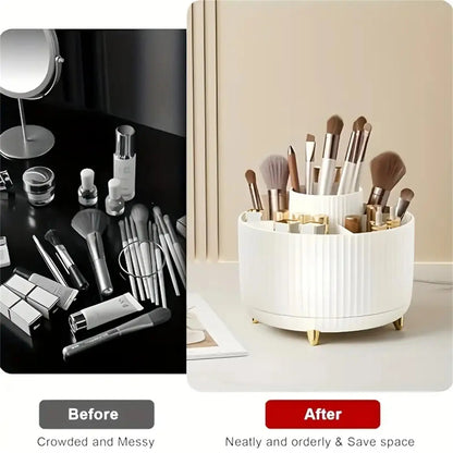 Aesthetic 360° Rotating Makeup Organizer — Vanity Storage for Brushes, Skincare & Beauty Essentials