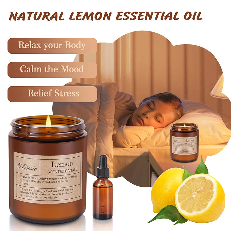 Autumn Luxe Aromatherapy Candle – Hand-Poured Soy in Coffee, Lemon, Wood & Lavender Scents