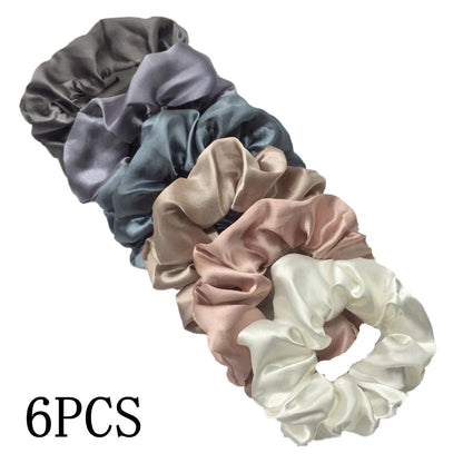 6-Pack Luxury Satin Scrunchies — Soft Silk-Like Hair Ties for Everyday Beauty & Self-Care