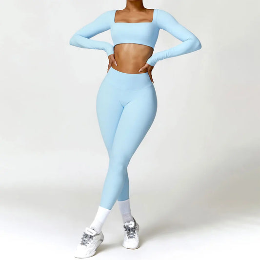 Premium 2-Piece Seamless Yoga Set – Long Sleeve Crop Top & High-Waist Leggings