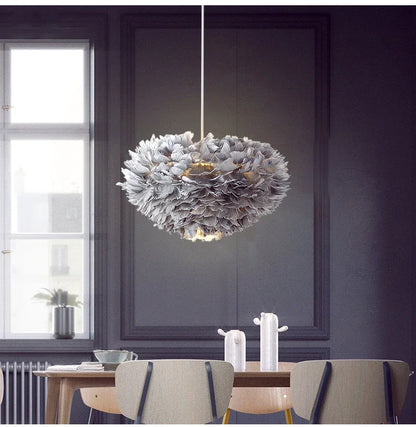 Autumn Aura Feather Chandelier – Nordic Pinecone Glow for Cozy Bedrooms & Chic Dining Spaces