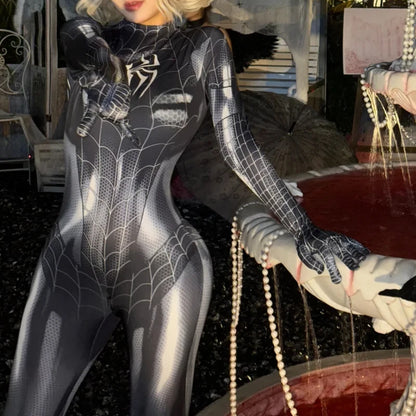 MJ Black & Red Spider Suit – Women’s Sexy Superhero Cosplay Jumpsuit (With Mask Option)