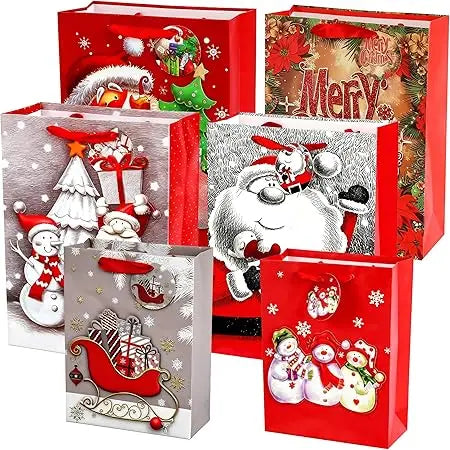 3D Christmas Gift Bags – Extra-Hard Cardstock Holiday Treat & Gift Boxes (Bulk Set)
