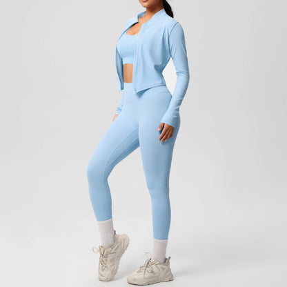 3pcs Sportswear Yoga Set Gym Sports Bra Zipper Jacket Leggings Clothes Sportswear Yoga Suits For Women Fitness Set Tracksuit