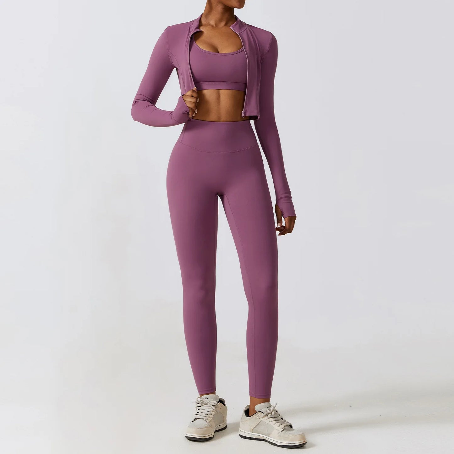 Flex & Flow Seamless Yoga Set: Long Sleeve Crop Top + High-Waist Leggings