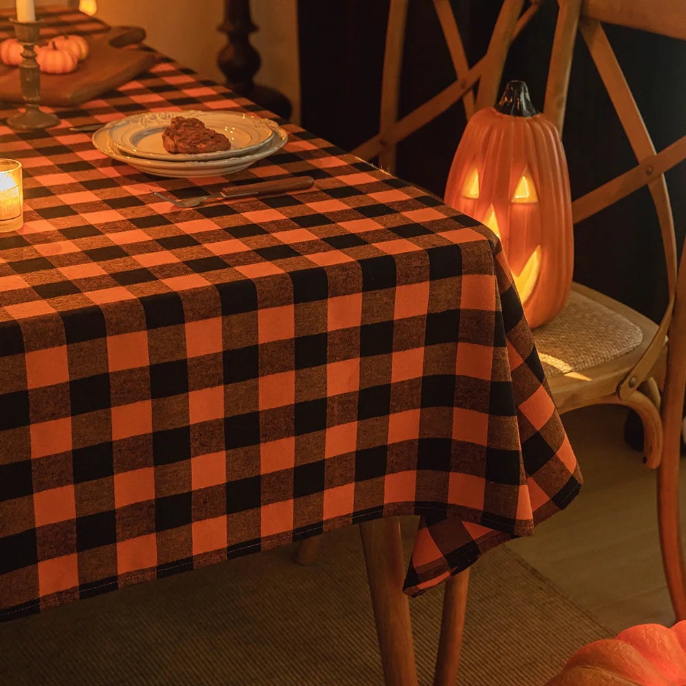 Midnight Harvest Checkered Tablecloth – Spooky Chic Halloween & Autumn Dining Décor