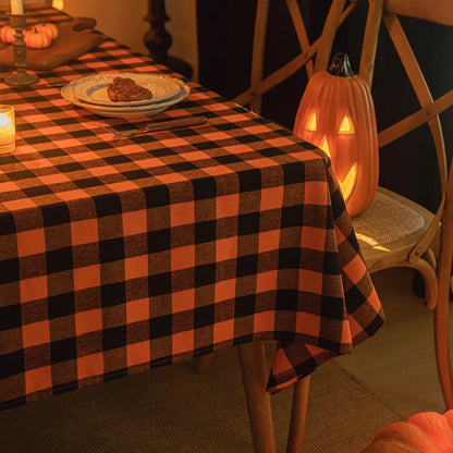 Midnight Harvest Checkered Tablecloth – Spooky Chic Halloween & Autumn Dining Décor