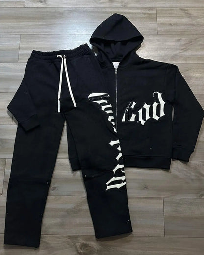 Harajuku Hip Hop Letter Embroidery High Quality Sportswear Set Y2k Zipper Hoodie Sweatpants 2-piece Set Tracksuit Jogger Suit