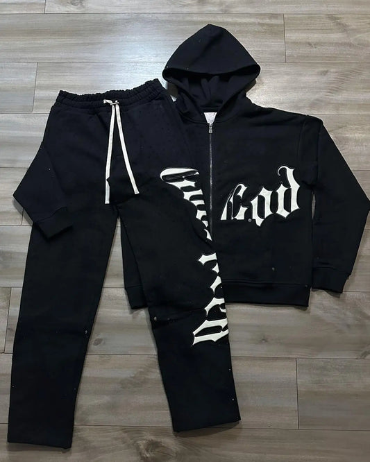 Harajuku Hip Hop Letter Embroidery High Quality Sportswear Set Y2k Zipper Hoodie Sweatpants 2-piece Set Tracksuit Jogger Suit