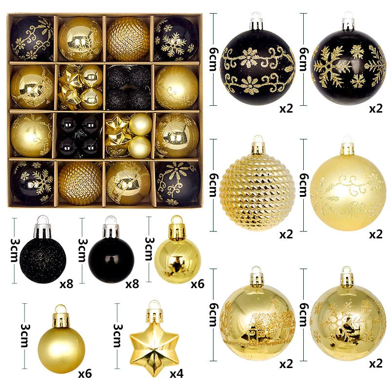 44-Piece Christmas Ornament Set – 6cm Shatterproof Balls in Premium Holiday Color Themes
