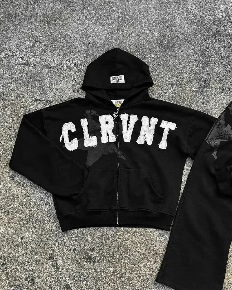 Y2K Oversized Hoodie – Embroidered Zipper Sweatshirt with Gothic Harajuku Vibes