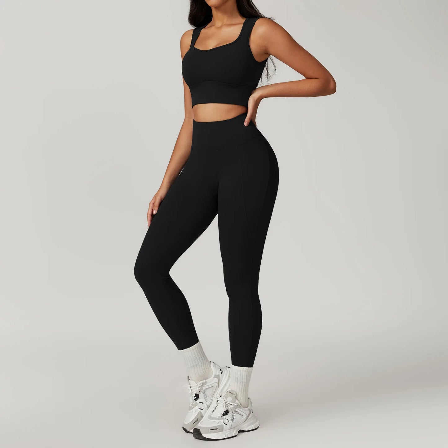 ElevateFit 2-Piece Yoga Set: High-Waist Leggings & Bell-Bottoms Sports Bra for Women - Fitness Tracksuit Activewear