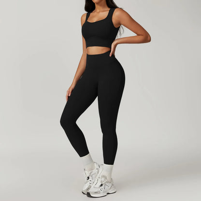 ElevateFit 2-Piece Yoga Set: High-Waist Leggings & Bell-Bottoms Sports Bra for Women - Fitness Tracksuit Activewear