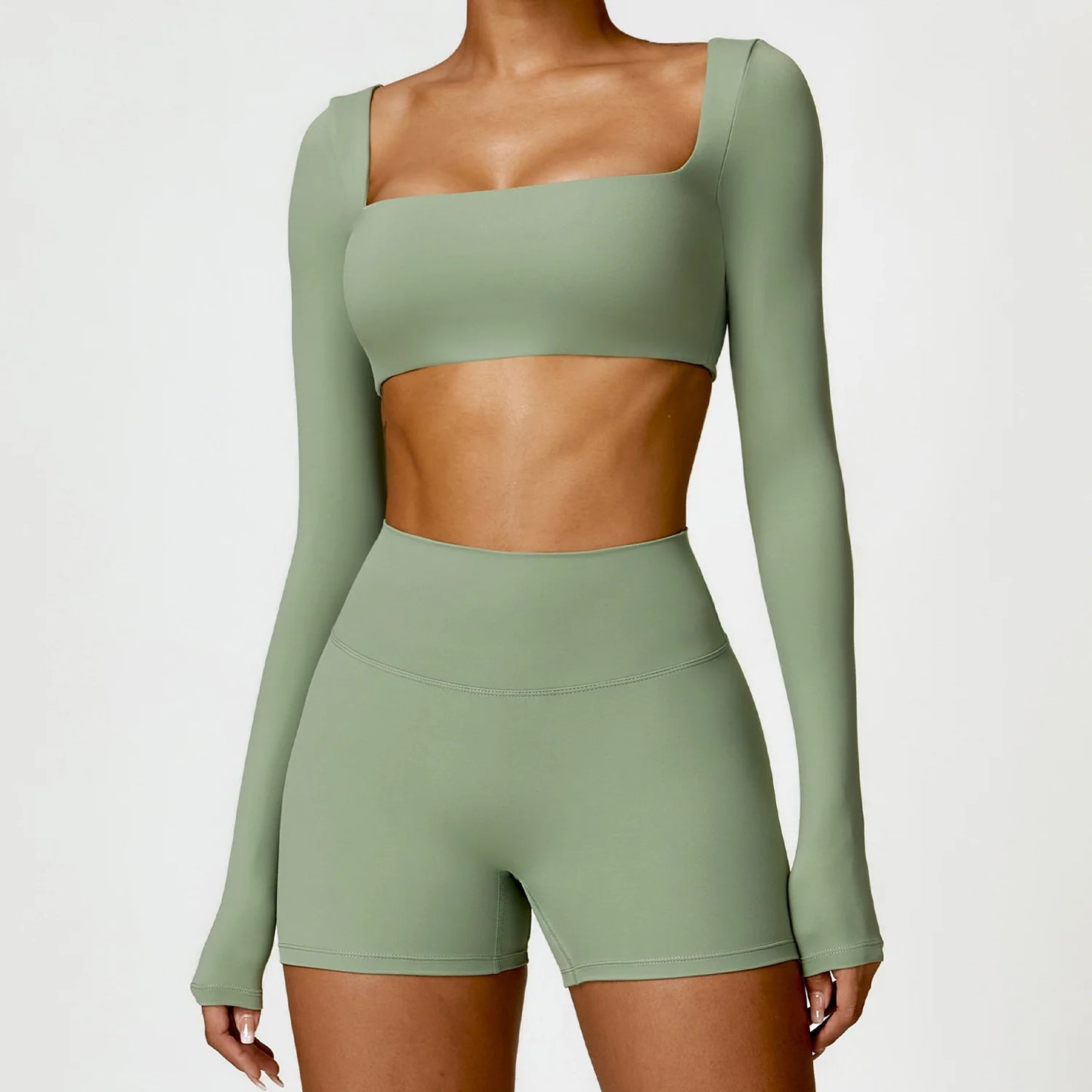 Premium 2-Piece Seamless Yoga Set – Long Sleeve Crop Top & High-Waist Leggings