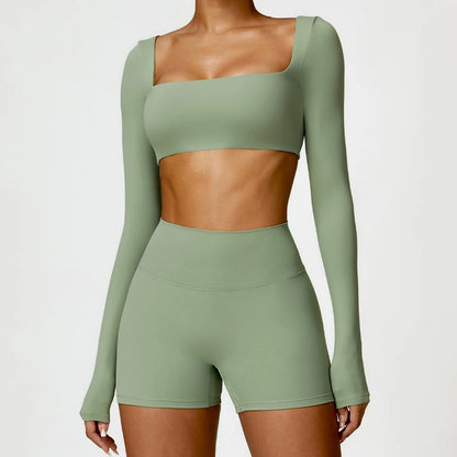 Premium 2-Piece Seamless Yoga Set – Long Sleeve Crop Top & High-Waist Leggings